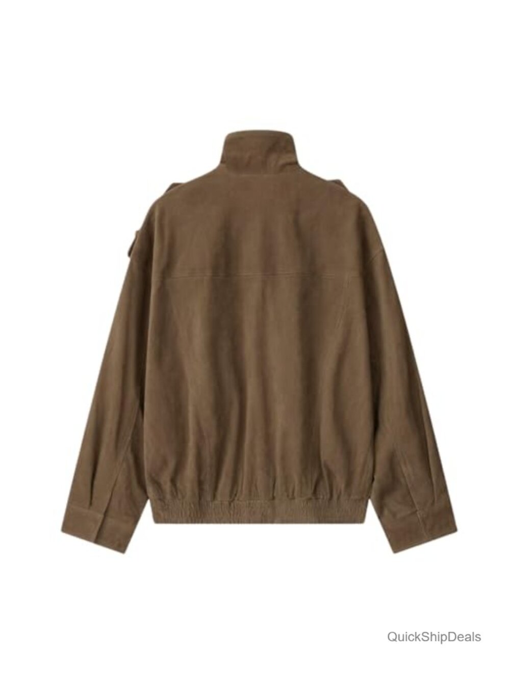 Faux Suede Bomber Jacket Vintage High Collar Zip Up Oversized Coat - Picture 3 of 6